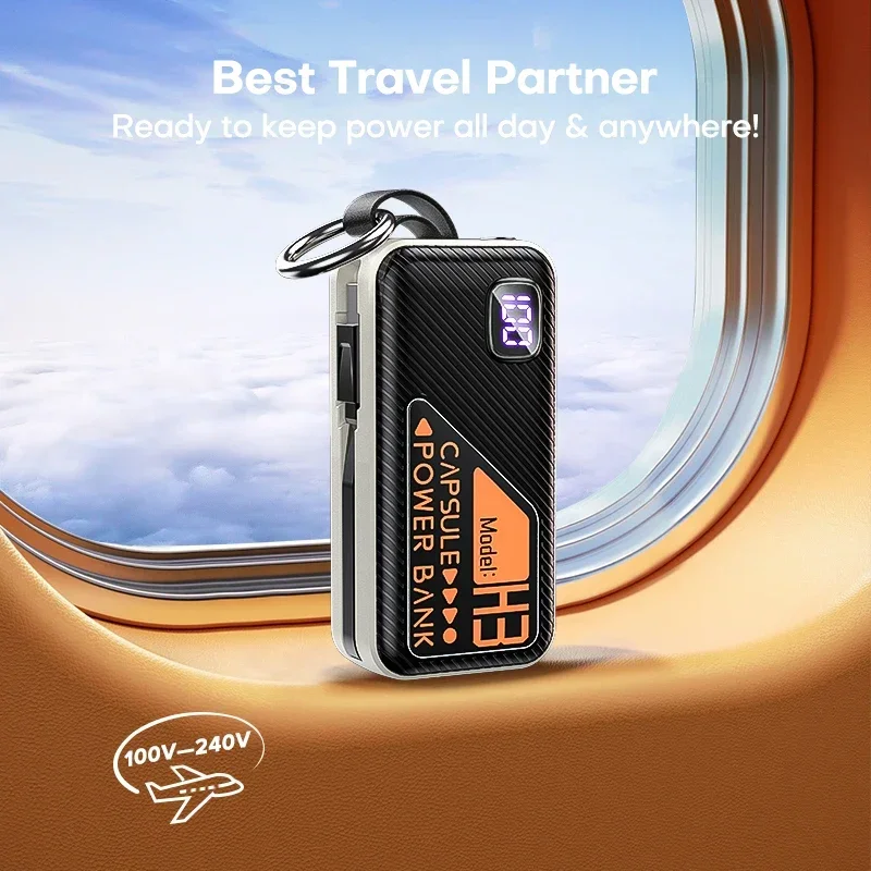 พาวเวอร์แบงค์ขนาดเล็ก 5000mAh พร้อมจอแสดงผลดิจิตอล มาพร้อมสายชาร์จ PD20W ชาร์จเร็วสำหรับ iPhone Samsung Xiaomi แบตเตอรี่สำรอง