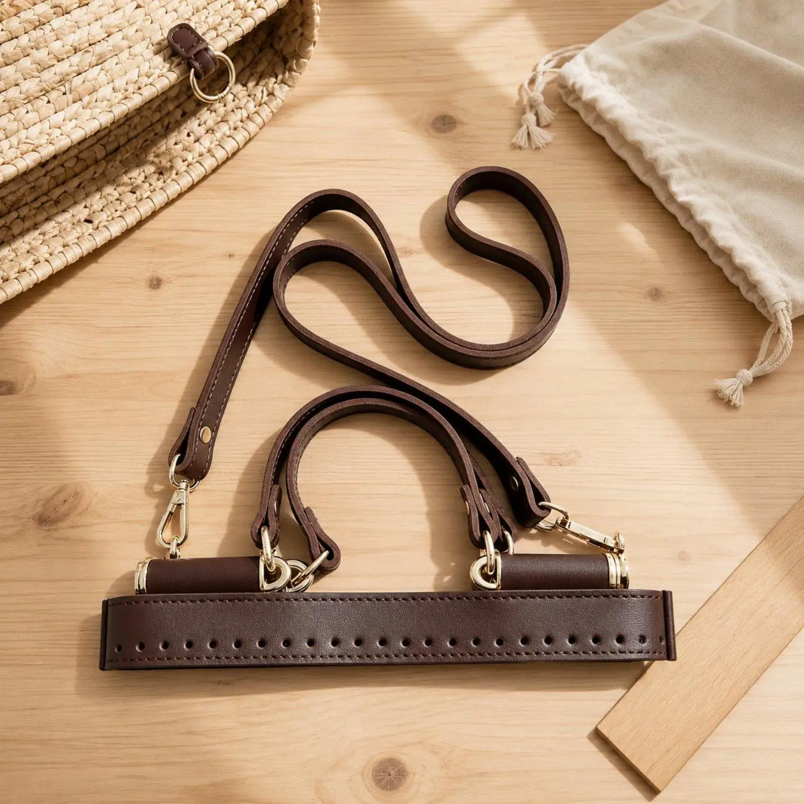 Handwoven Shoulder Strap Bag Handle Set Straw Handbag Accessory for Commuting Shopping and Weekend Outings