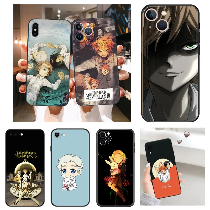 Silicone Soft Phone Case for iphone 16Plus 15 14 13 12 11 16 Pro Max Mini XR SE 7 8Plus The Promised Neverland Anime Black Cover