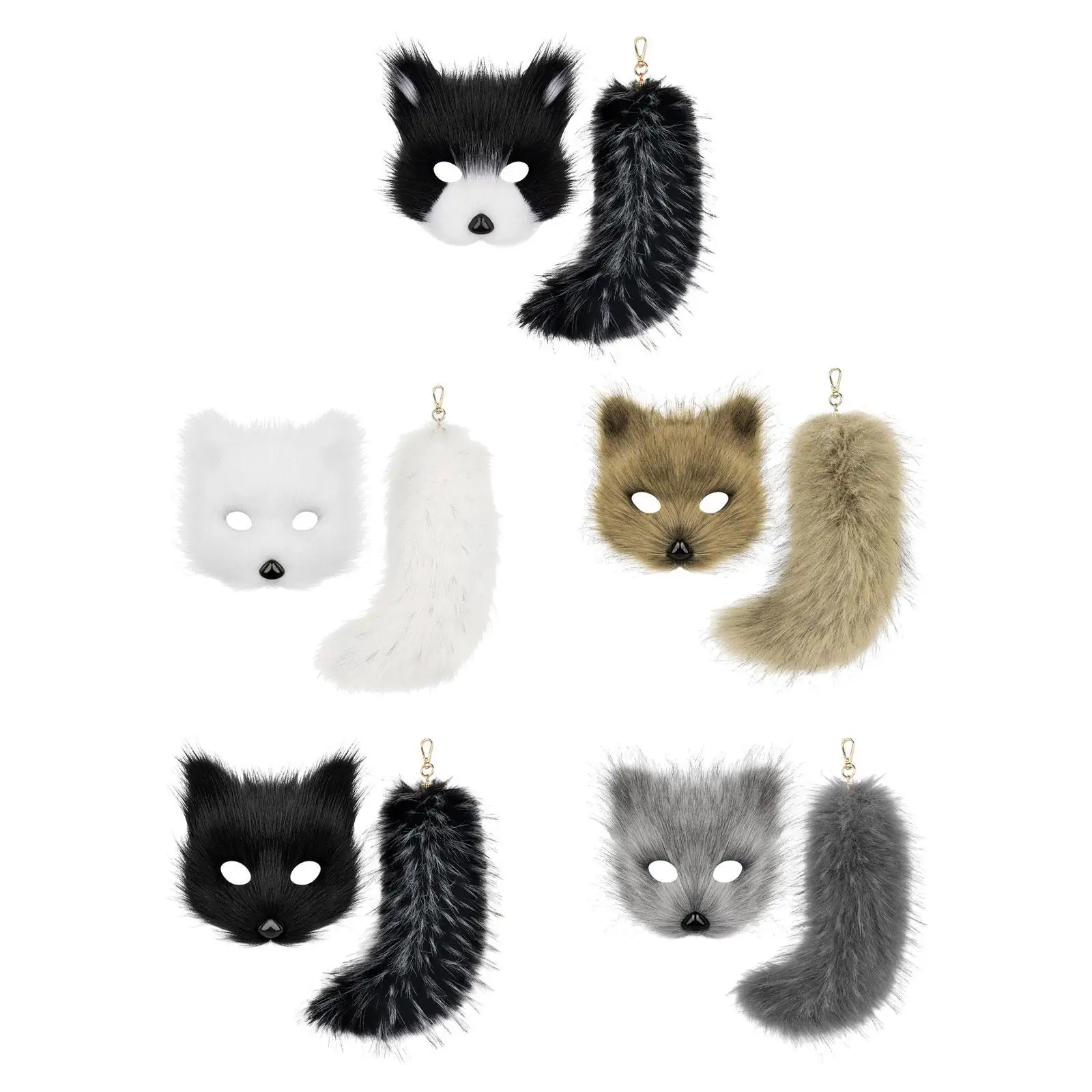 Therian Mask and Tail Furry Tail Keychain Halloween Costume Accessories