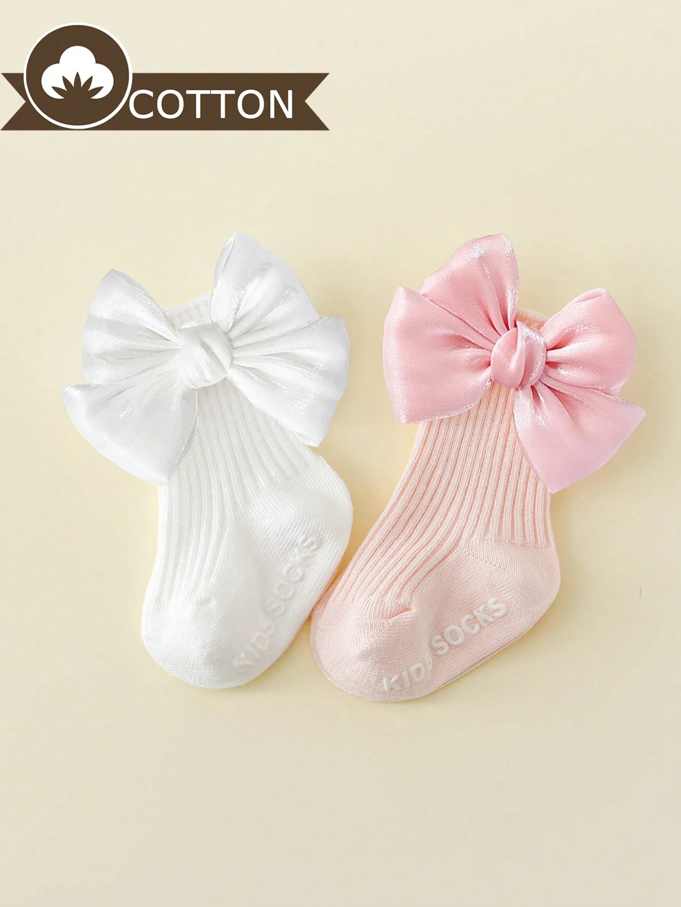 

2 пары носков с бантом для маленьких девочек 0-24 месяцев, хлопковые мягкие дышащие носки принцессы для малышей с милым бантом по бокам для новорожденных девочек