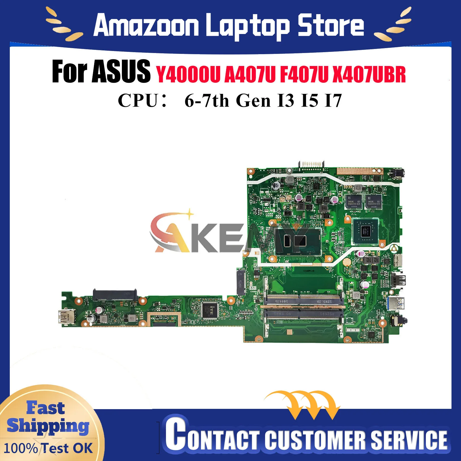 

X407UBR Материнская плата для ноутбука ASUS VivoBook F407U X407UV X407U X407UF A407U X407UAR Y4000U X407UB Материнская плата с процессором I3 I5 I7
