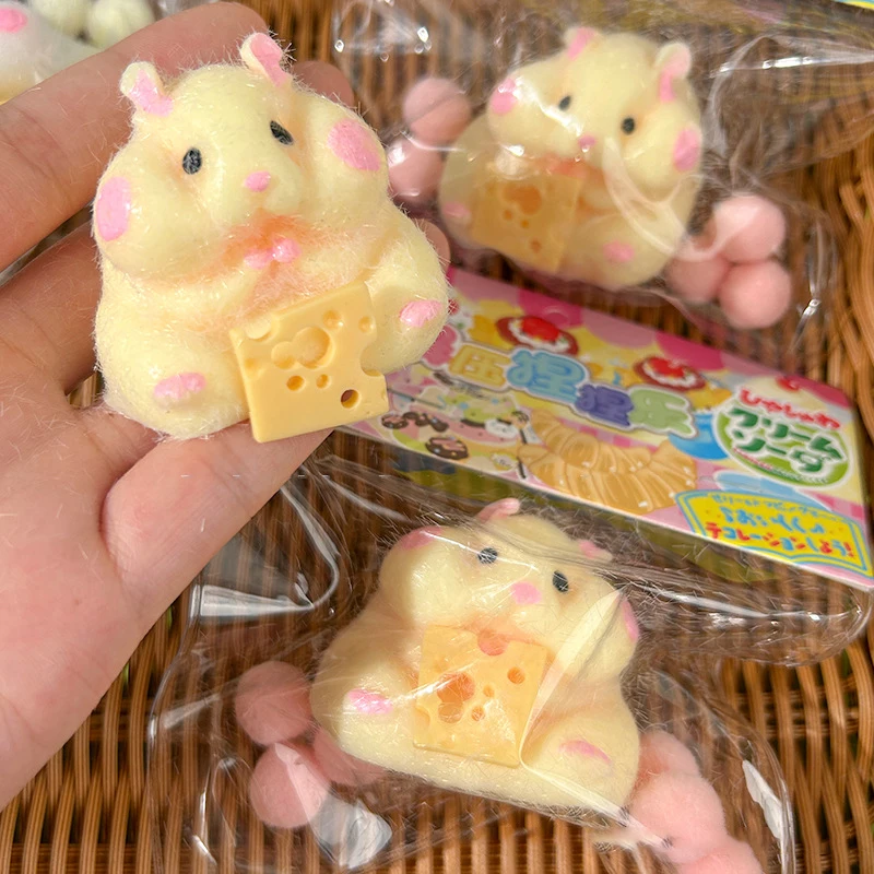 Japan Original Capsule Toys Cute Kawaii Fatty Milky Soft Hamster Flocking Plush Dolls Squeeze Stress Relief Toys