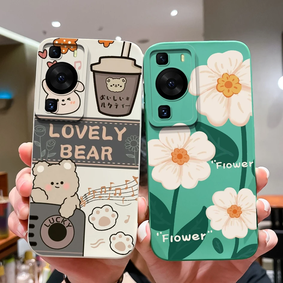 Cases Covers For Huawei P60 Pro Phone Bags Pretty Flower Liquid Soft Silicone Camera Protection Bumper For Huawei P60 Art Fundas