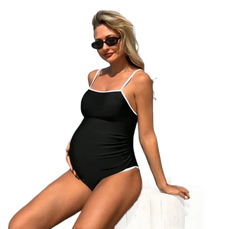 2026 New Solid Color Maternity Swimwear Sleeveless One-Piece Swimsuit Pregnant Woman Bikini for Beach