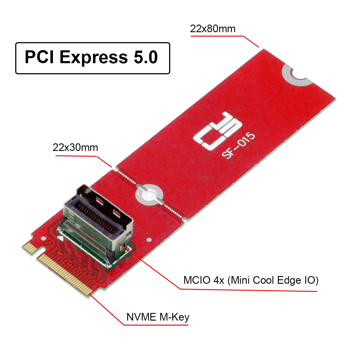 ZIHAN PCI-E 5.0 4.0 M.2 M-key to MCIO Mini Cool Edge IO Female Host Adapter for PCIe Nvme SSD 2280 2230