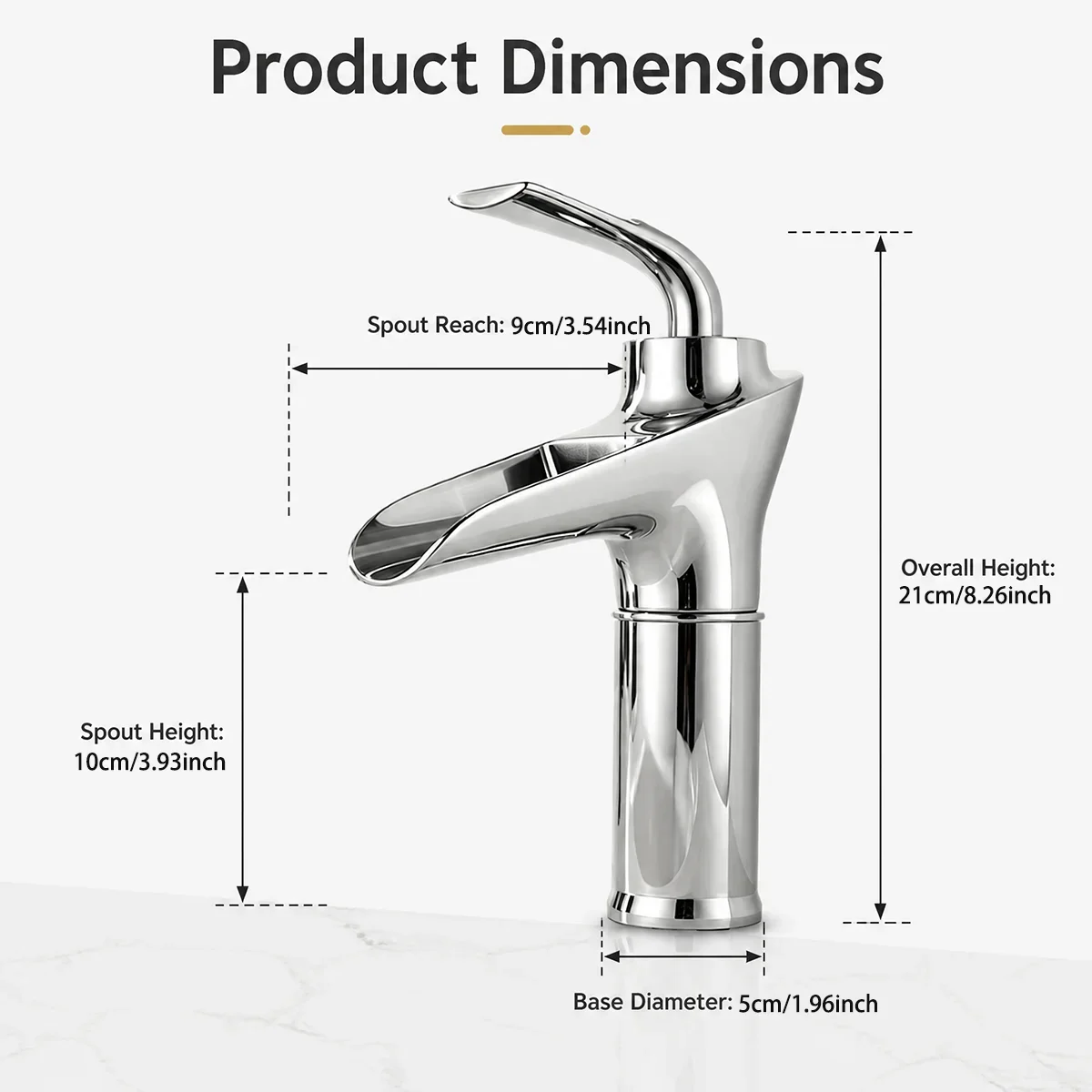 Modern light luxury bathroom basin faucet with brass body, shiny silver waterfall water outlet faucet, universal hot and cold wa