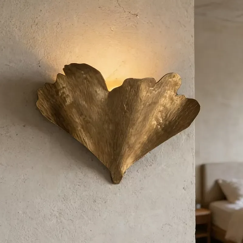 New Chinese pure brass retro wall lamp, zen lotus leaf bedside wall lamp, suitable for bedroom, villa living room