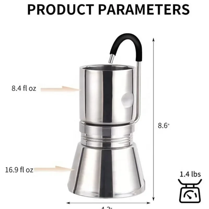 BRSTC05 Portable Coffee Extraction Machine Stainless Steel Moka Pot Outdoor Espresso Brewing Coffee Still Camping Accessories