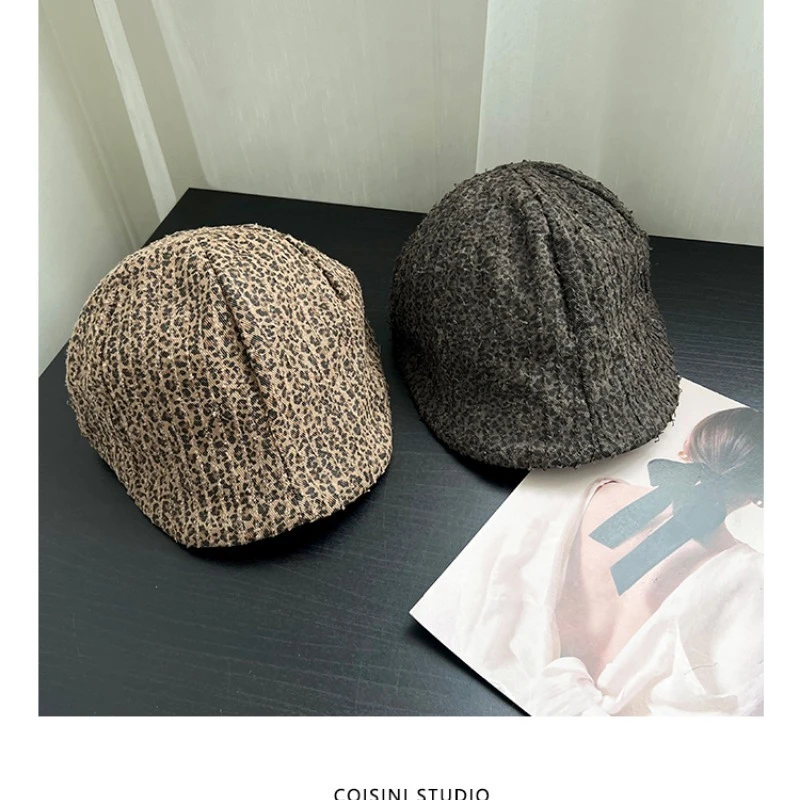الأمريكية الرجعية كسر ليوبارد طباعة شخصية إلى الأمام قبعة المرأة الربيع والخريف تنوعا مزاجه قصيرة حافة القبعات #3