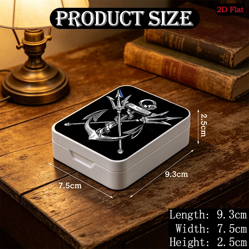 Anchor and Trident Tattoo Theme Portable Bookshelf Decoration Flip Top Tin Box, UV Printed Custom Photo Metal Tin Box