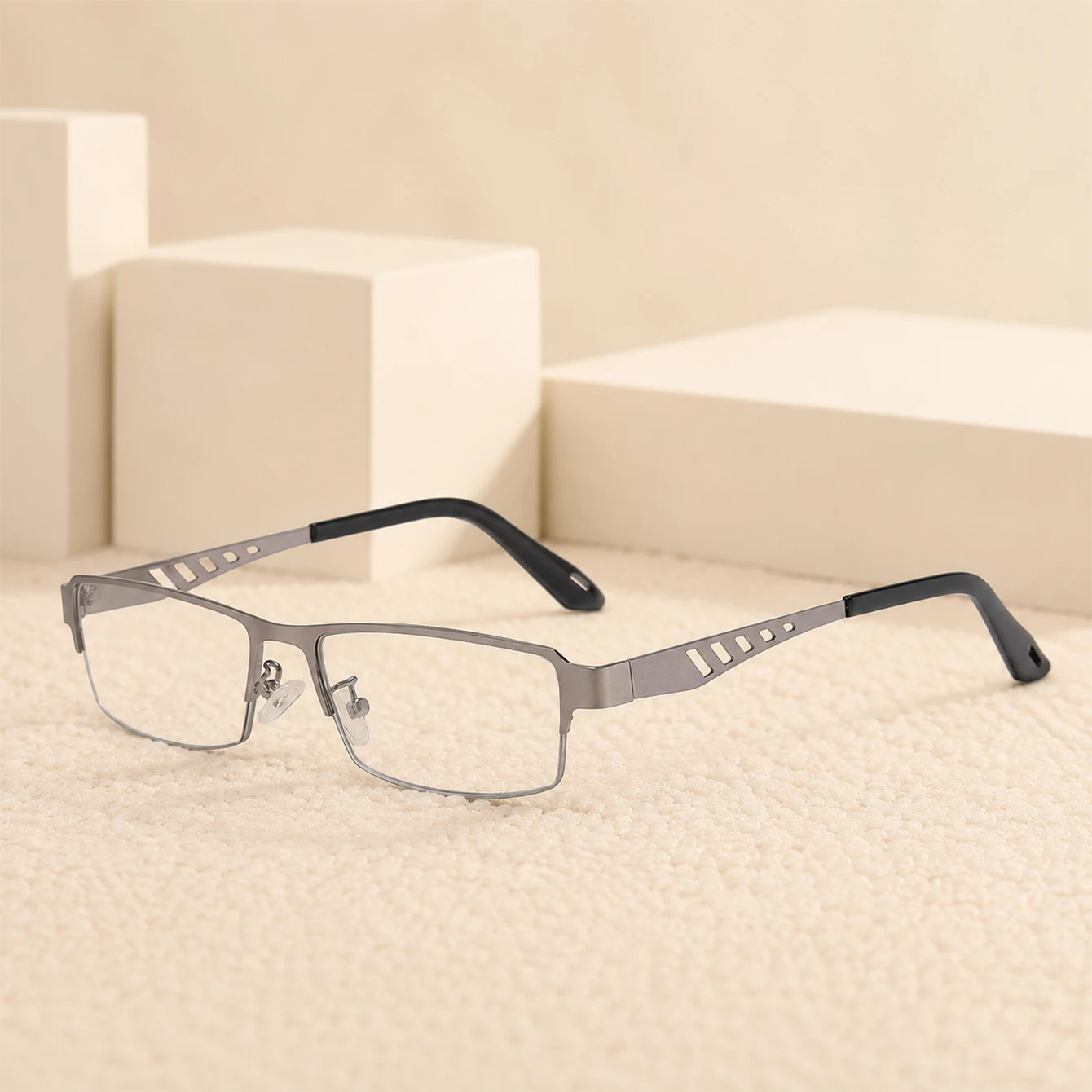 1pc Square Anti Blue Light Glasses Hollow Cutout Metal Half Rim Non-Prescription Eyeglasses for Business Men Women Eyewear Work view 4