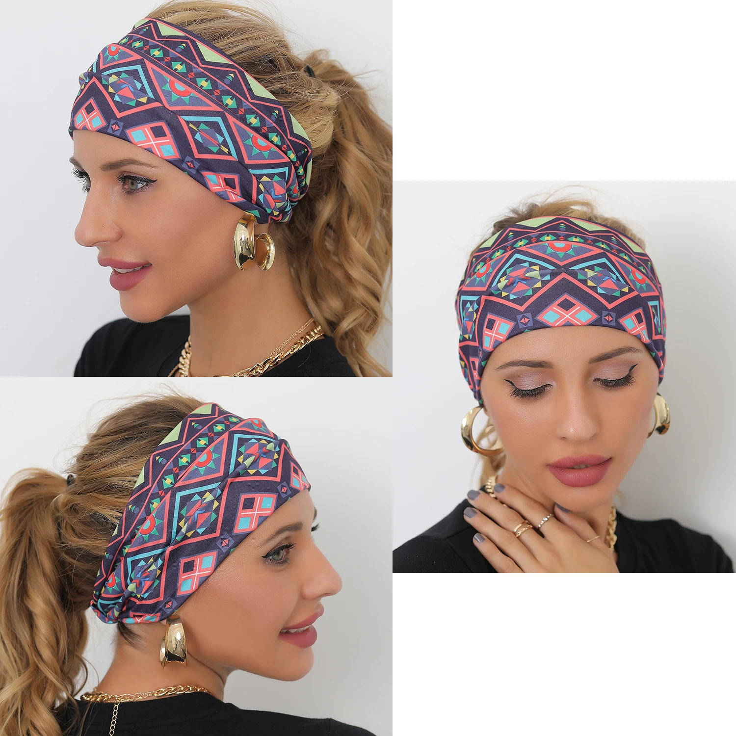Elastisches Kopfband Turban Headwrap für Frauen Sport Stirnband Ultra breites Spandex Haarband – Detail 5