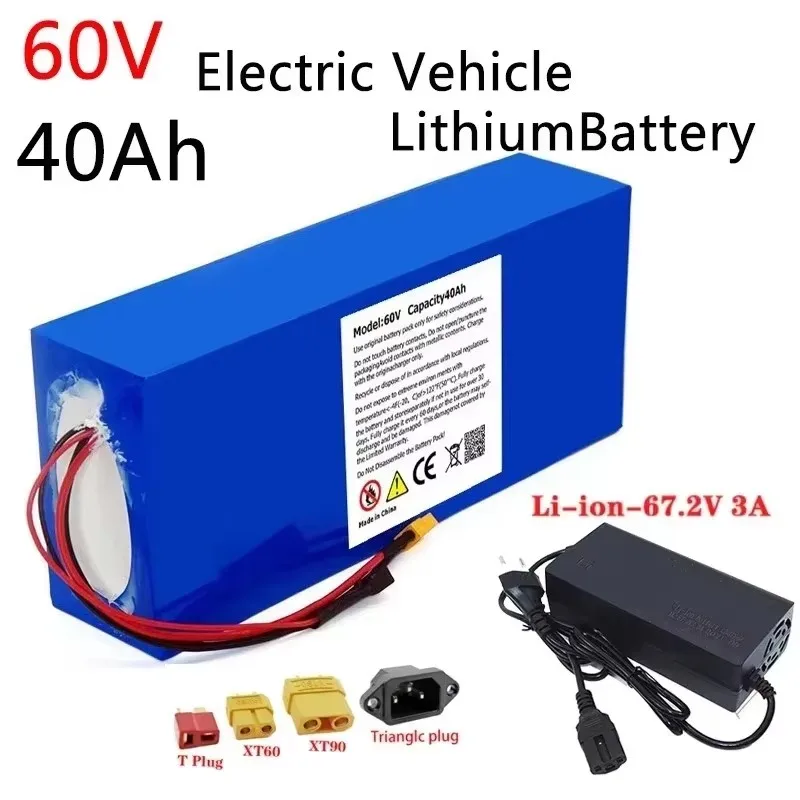 

60V 40Ah Lithium Battery Pack-18650 3000W High Power Ebike Battery with Same Port BMS&3A Charger for Electric Scooter/Motorcycle