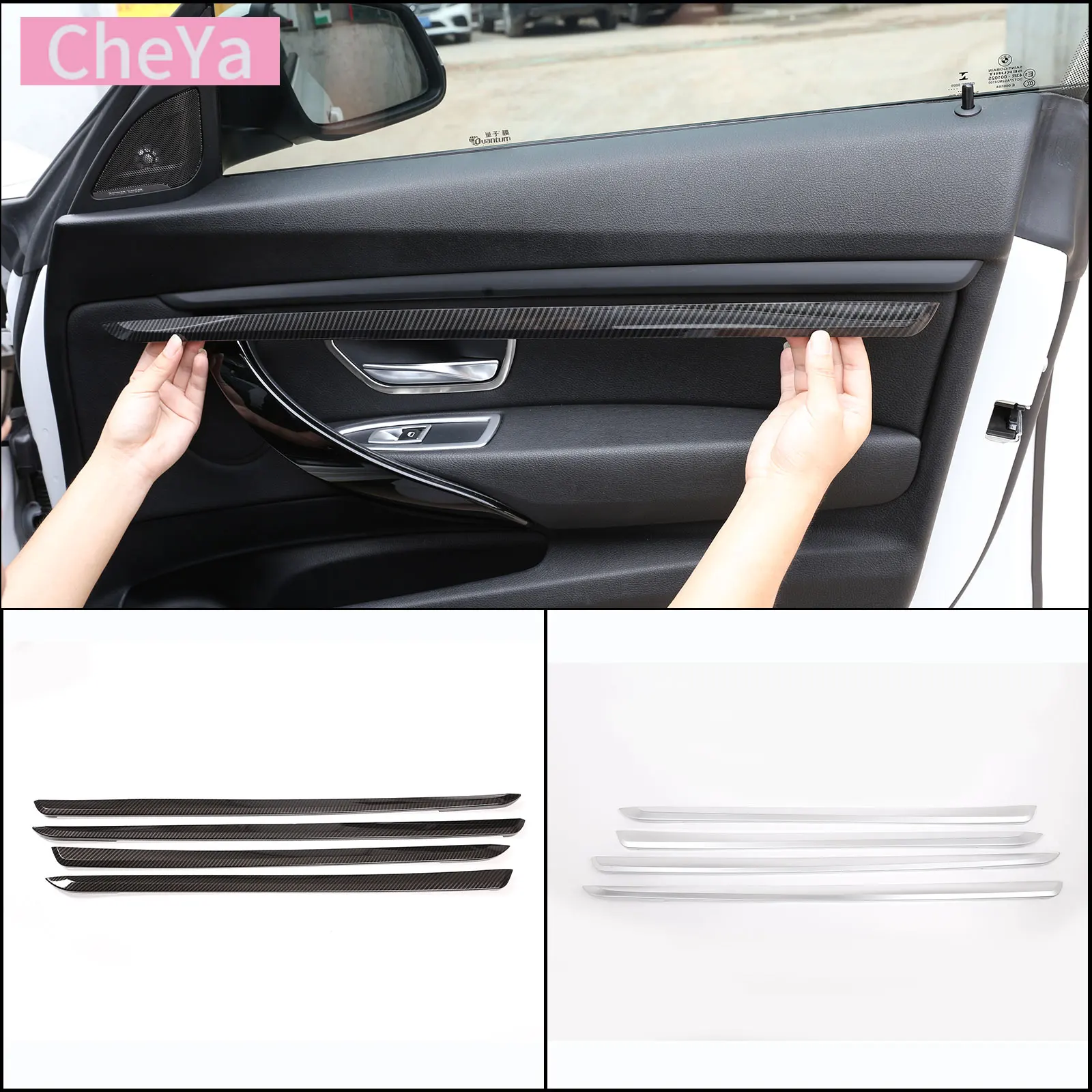 

cheya ABS Carbon Fiber Pattern Car Interior Door Decoration Strips Trim for BMW 3 Series GT F34 2013-2019 Interior Accessories