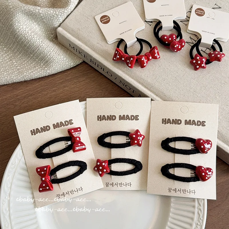 Новогодние-резинки-для-волос-для-девочек-резинки-для-волос-в-красный-горошек-держатель-для-хвоста-без-повреждений-набор-из-2-предметов-для-боковой-челки-и-детских-волос