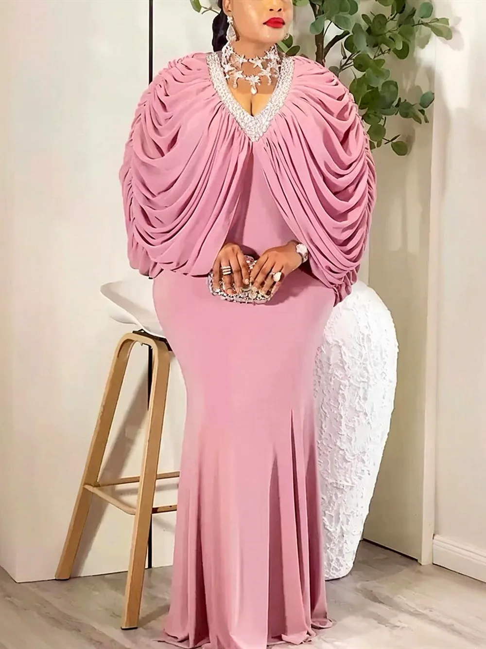 

Elegant African Dresses for Women Plus Size Turkey Evening Party Long Dress Dashiki Ankara Batwing Sleeve Gown African Clothes