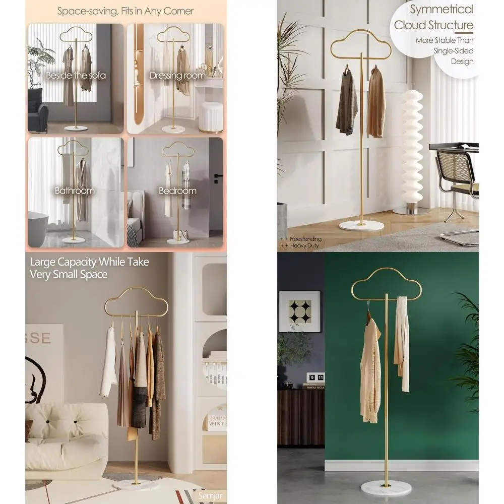 

Отдельно стоящая золотая металлическая вешалка для одежды с мраморным основанием для витрины одежды в спальне, букете и прихожей