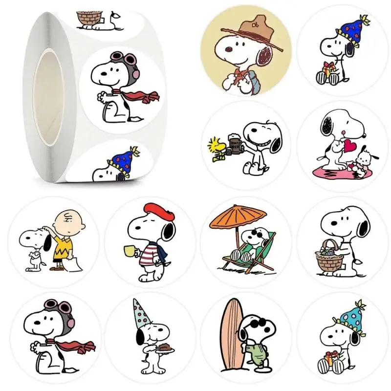 500 Stück/Rolle Snoopy-Aufkleber, 2,5 cm/1,0 Zoll, DIY-Dekor, perfekt zum Lernen von Spielen, Notizbuch, Pad, Kühlschrank, Geschenk, Mv, dekorative Siegeletiketten