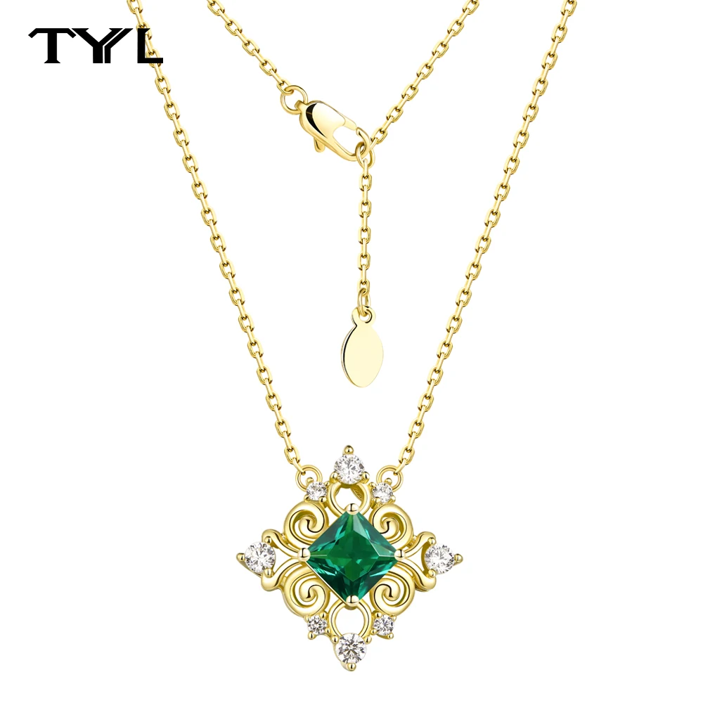 

TYYL Artificial Diamonds Pendant Necklaces for Women Girls Charm Collar 14K Yellow Gold Plated Copper Metal Chain Zircon Jewelry