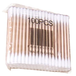 100pcs Cotton Swabs Double Round Tips Cotton Buds Multipurpose Swabs for Makeup Ear Clean Tools White