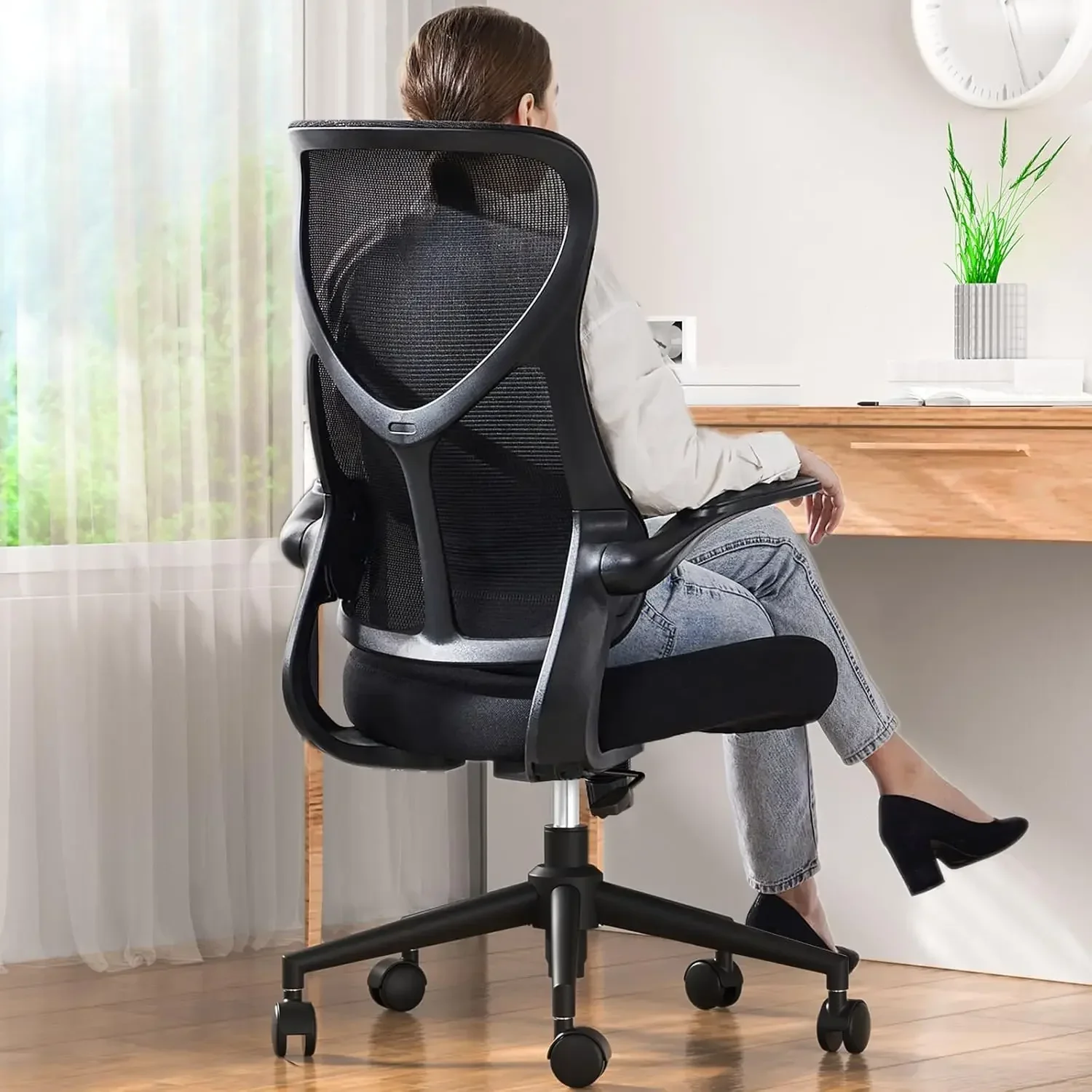 Ergonomic Office Desk Computer Chair, Comfy High Back Swivel Rolling Home Mesh Gaming Chairs with Wheels