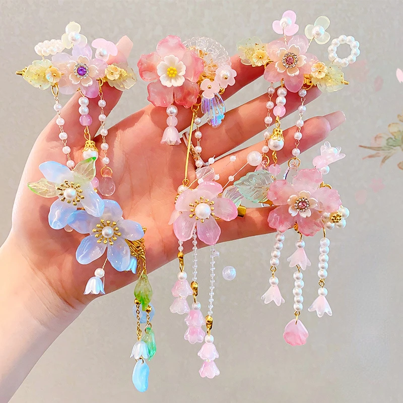 Children\'s Antique Hair Accessories Flower Accessories Temperament Little Girl Hanfu Headwear Chinese Style Hairpin