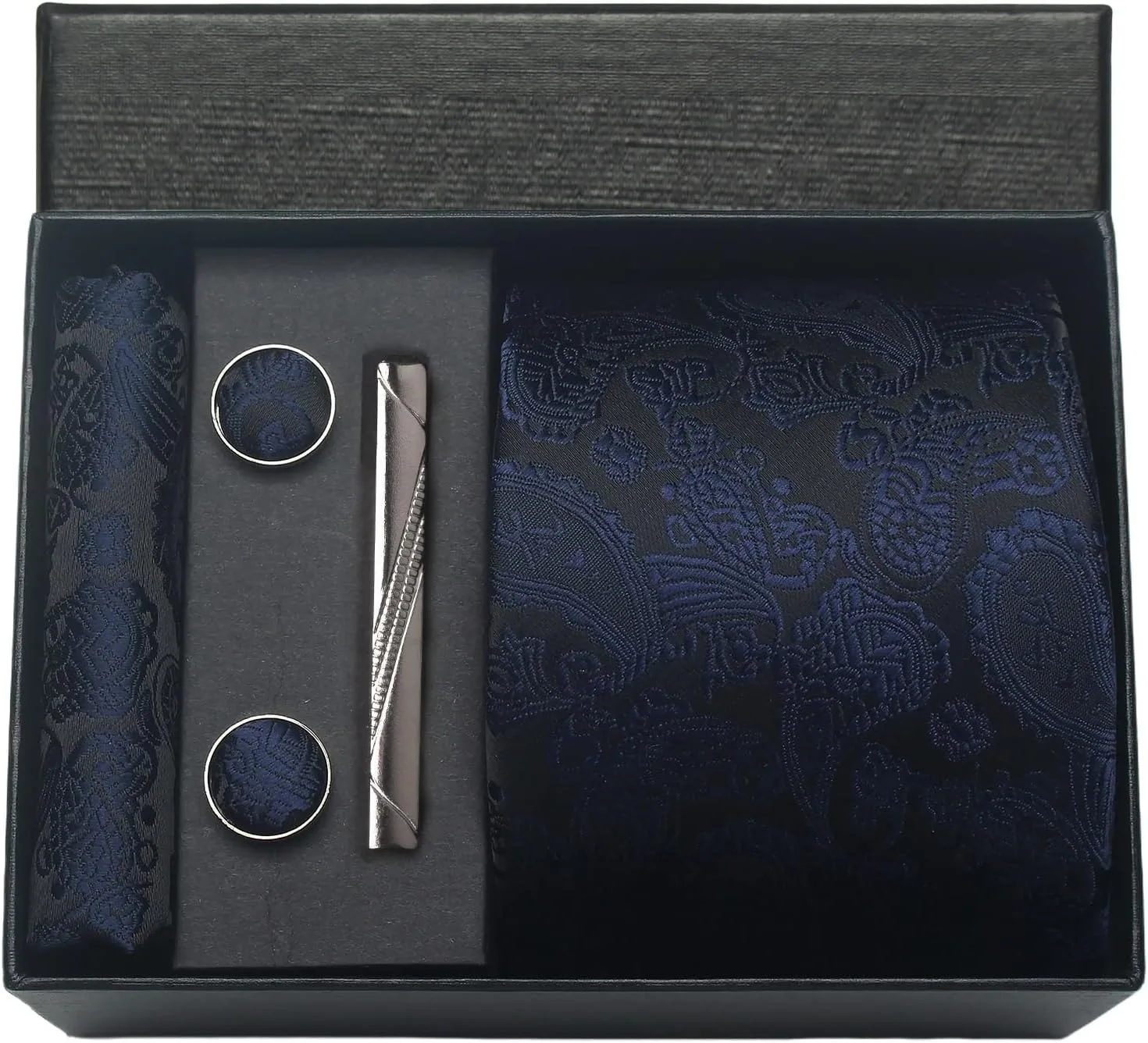 100 % Seidenkrawatte, Paisley-Blumenmuster, Herrenkrawatte, hochwertige Business-Krawatte, Einstecktuch, Krawattenklammer, Manschettenknöpfe-Set, klassisch, für Männer, Geschenkbox