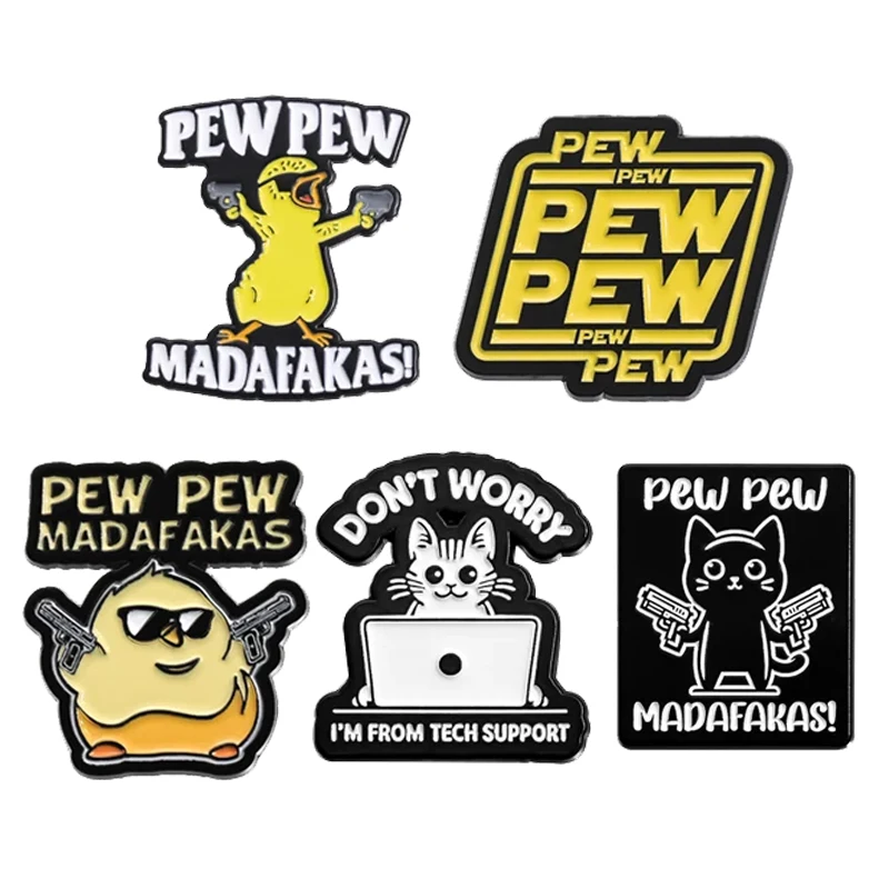 Cute Cartoon Pew Pew Madafakas Enamel Pins Funny Animal Duck Cat Brooches Lapel Backpack Badge Jewelry Gift for Friend Wholesale