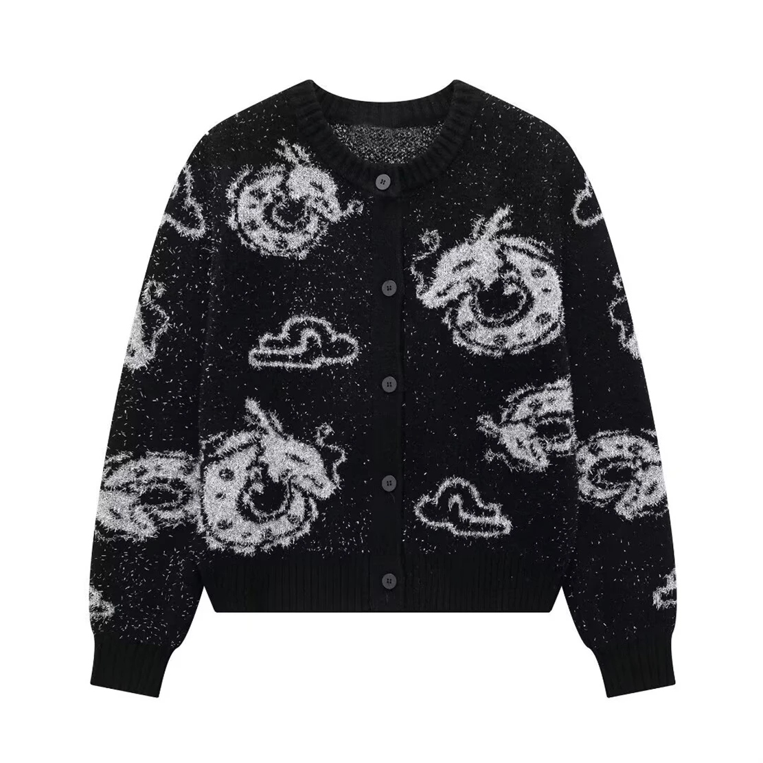 

Fashionable Women's Cardigan Sweater Single-Button Design Animal Jacquard Knit Jacket Fall New Arrival