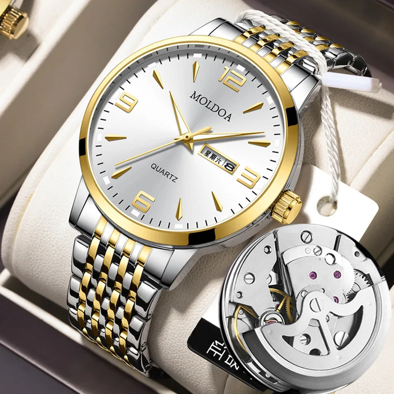 Watch Men's Night Light Calendar Business Waterproof Analog Watch Classic Stainless Steel Watches for Men Arabic Numeral Markers
