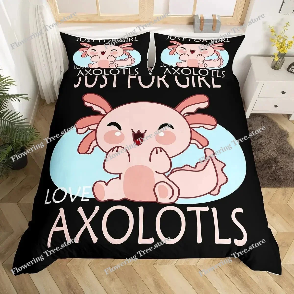 

Cartoon Axolotl Duvet Cover Set KingQueen Size Kids Girls Boys Cute Rainbow Sea Wildlife Animal Reptile Polyester Bedding Set