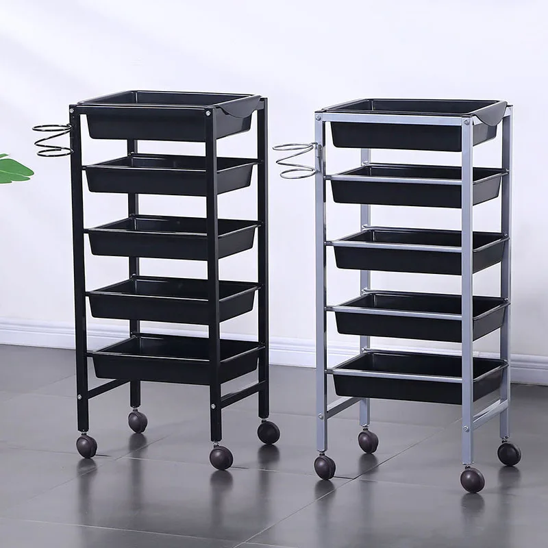 Zwarte Esthetische Kapperswagen Acryl Hulp Haarverlenging Trolley Schoonheidssalon Werkzeugwagen Spa Meubels Mq50tc