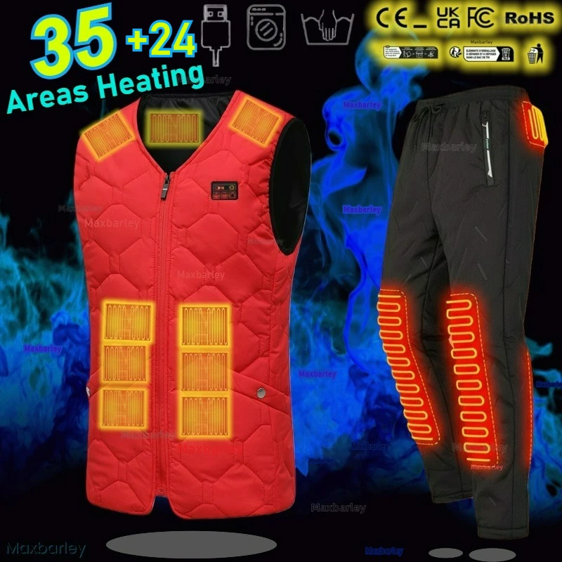 

Мужской зимний комплект из 2 предметов: электрический терможилет с подогревом (59 зон) и флисовые брюки. Повседневный, для лыжного спорта, защита от холода, теплый костюм.