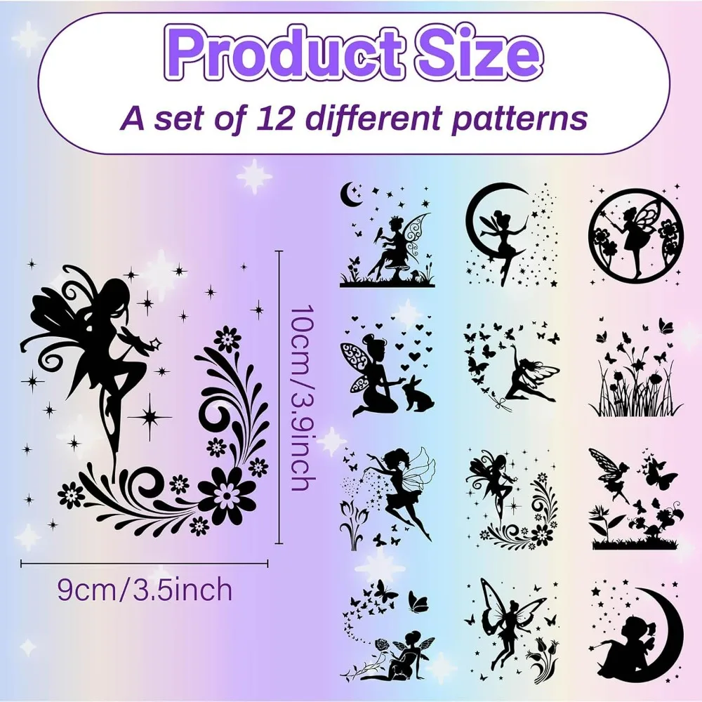 12Pcs Fairy Silhouettes Mason Jar Decor Angel Lantern Laser Cutouts Ornaments PVC Scrapbook Embellishment for Frosted Glass Wall