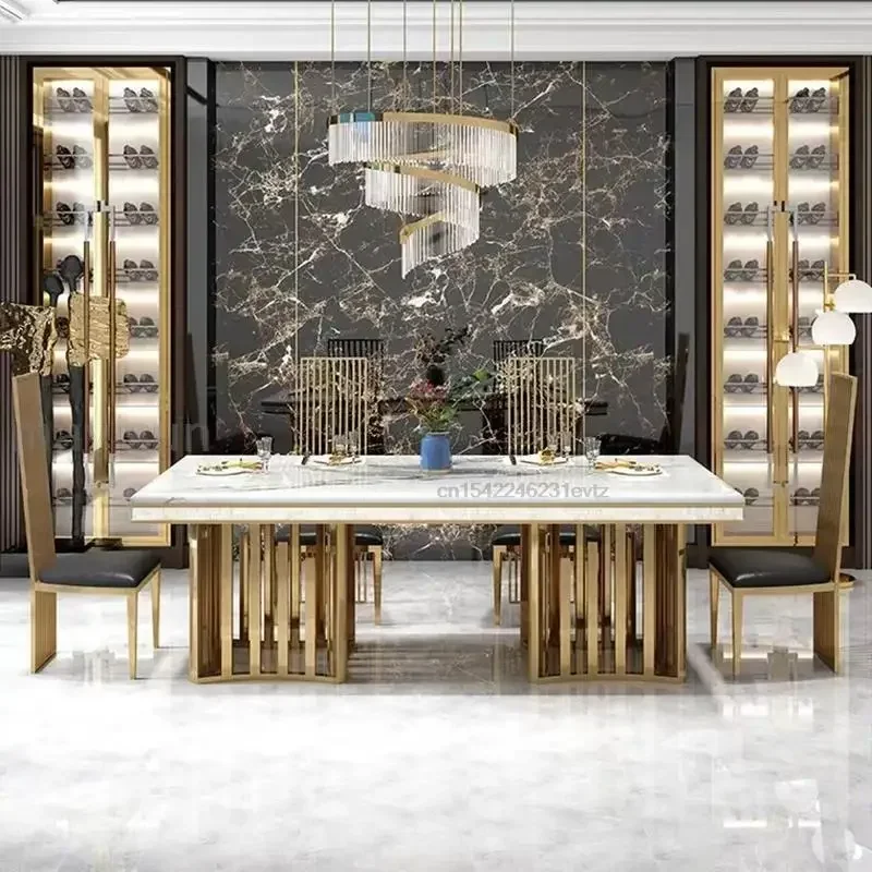 Luxury White Marble Dining Table And Chair Combination Rectangular Kitchen Tables Italian Type Mesa De Comedor Large Furniture