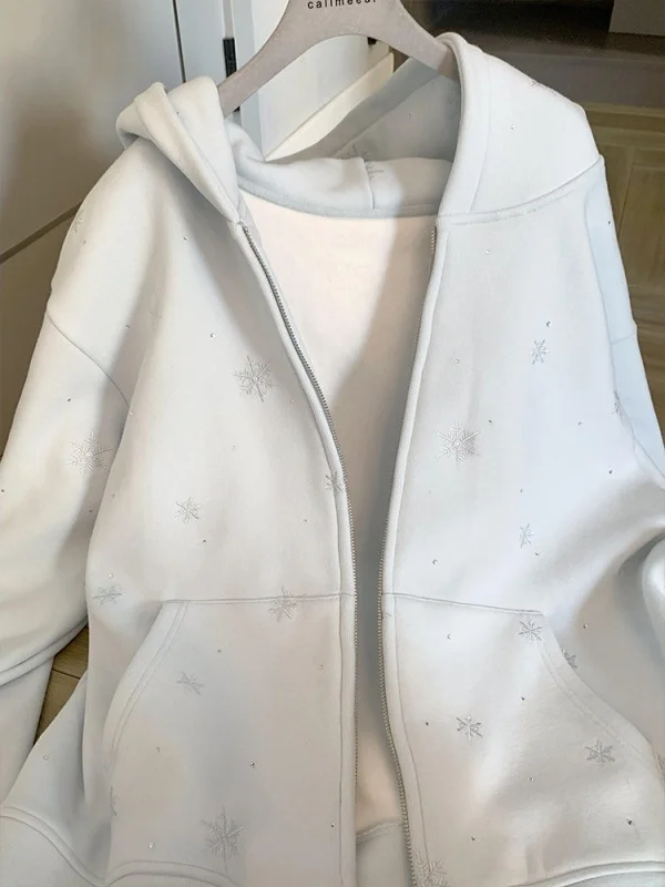 เสื้อโค้ทมีฮู้ดซิปสำหรับผู้หญิง ฤดูหนาว 2025  งานปัก  ให้ความอบอุ่น สไตล์เกาหลี  ลำลอง สบาย