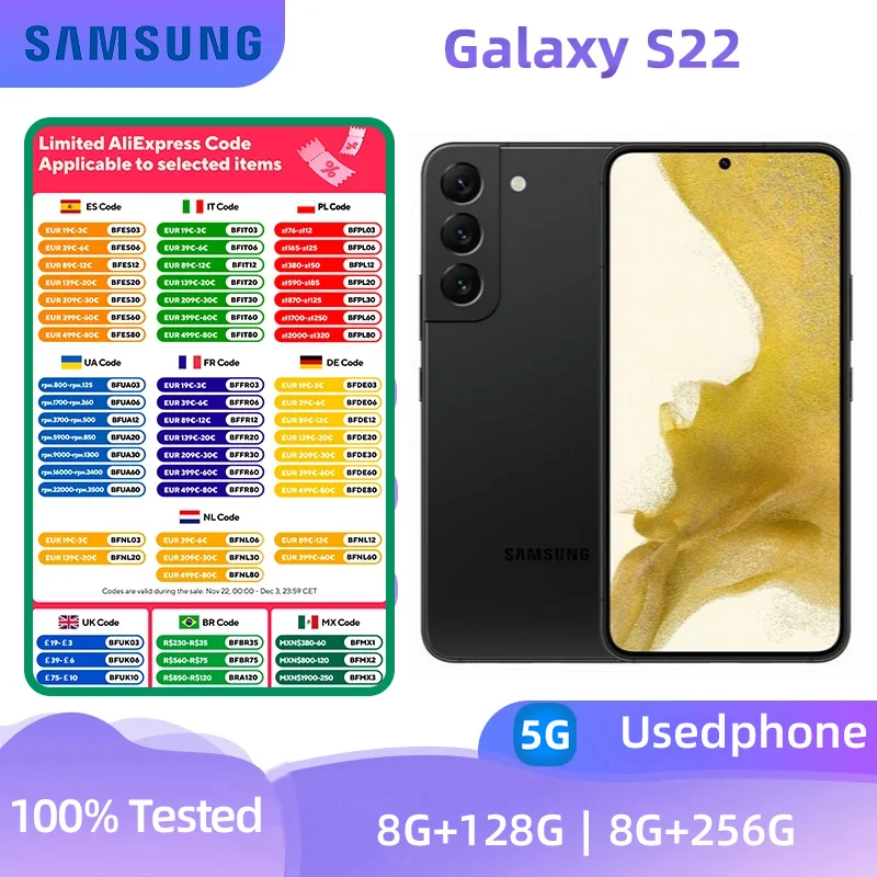 Samsung Galaxy S22 5G S901U1 128GB/256GB ROM Snapdragon 8 Gen 1 Octa Core 6.1" 50MP&12MP eSim 8GB RAM eSim Original Cell Phone 53 sold472,918.1324H Online-TopSmartPhone StoreSee previewSimilar items