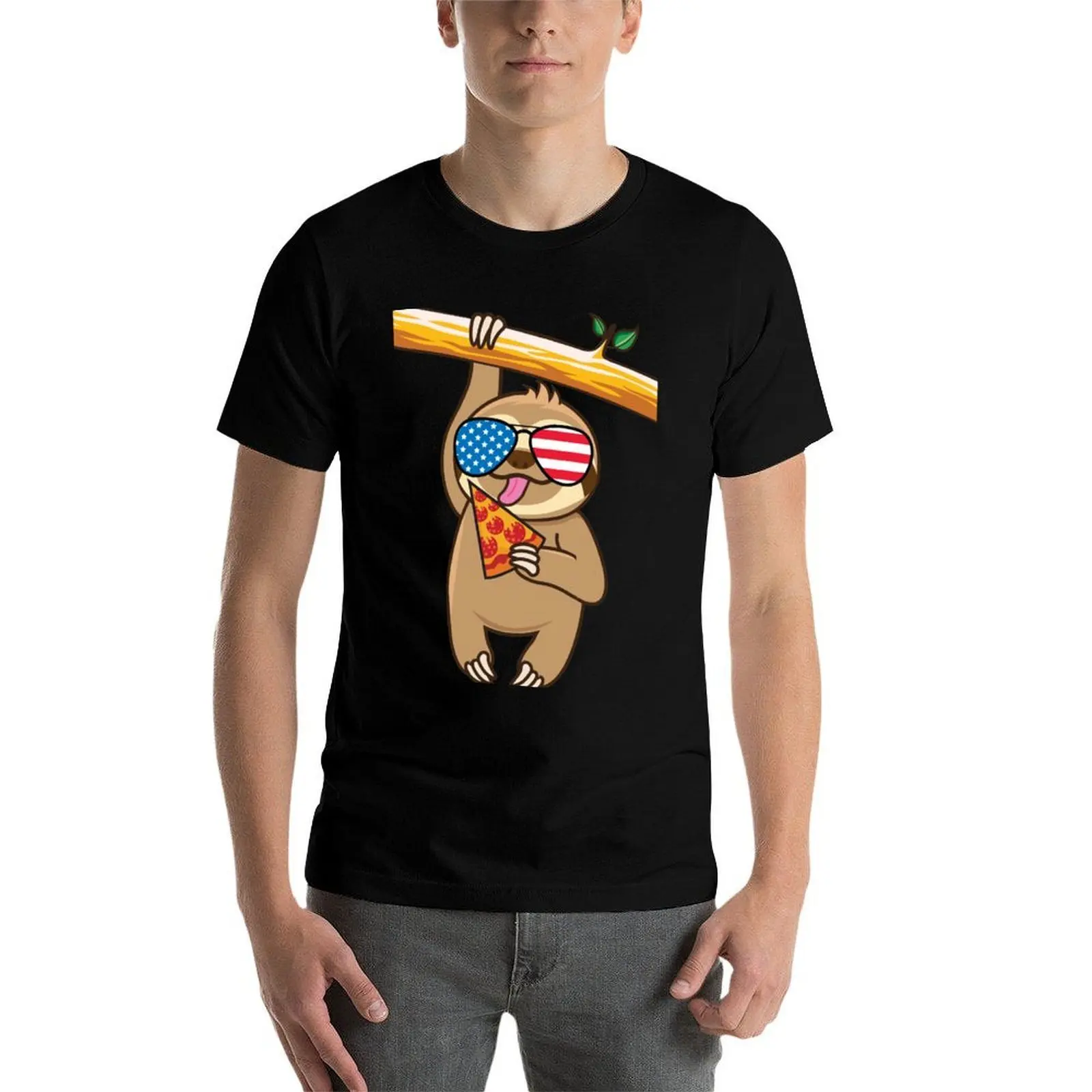 

Cute Sloth Pizza July Fourth T-Shirt man t shirt summer t shirt custom print T-Shirt
