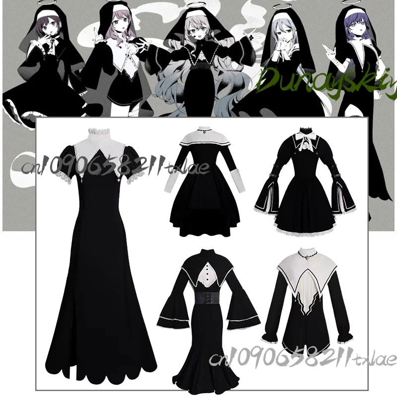 

PJSK Project SEKAI Kanade Mayo Ena Mizuki Cosplay Costumes Gothic Dark Nun's Habit Dress Halloween Christmas Daily Pjsk Cosplay