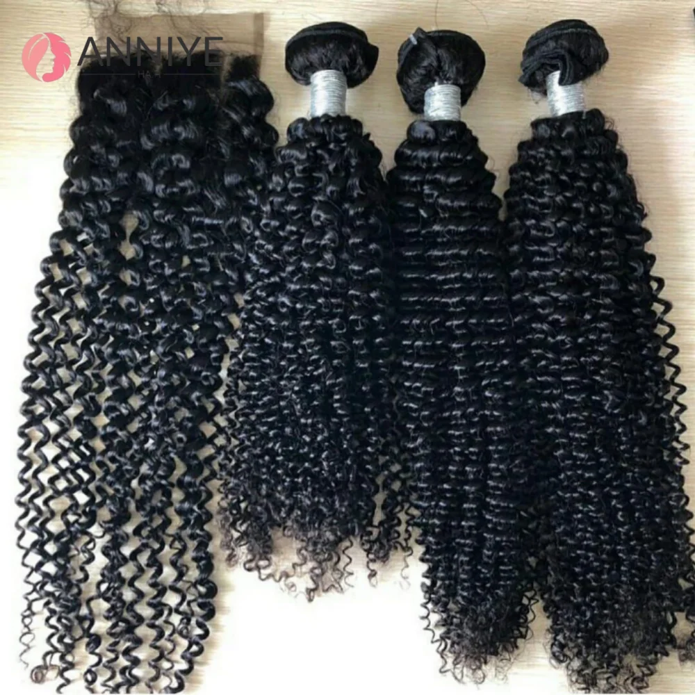 

Кудрявые вьющиеся пучки человеческих волос с застежкой 4X4 Кудрявые бирманские вьющиеся пучки волос Необработанные необработанные 100% плетение наращивания волос 12A