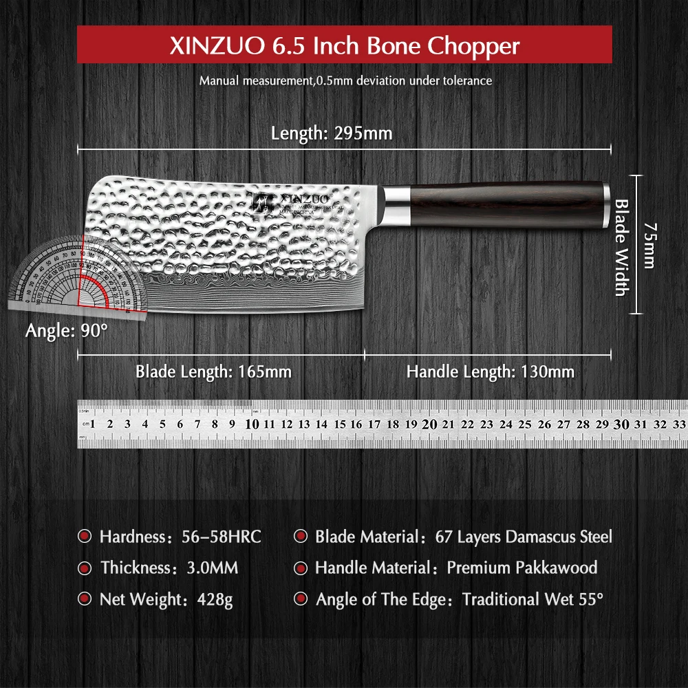 XINZUO 6.5'' Bone Chopper Knife 67 Layers Damascus Steel Cooking Cutter Butcher Knife With Pakkawood Handle Kitchen Accessory