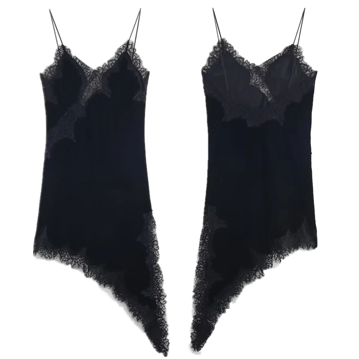 

Maxdutti Winter Dress Womens Dresses Vestidos French Velvet Lace Patchwork Camisole Dress Asymmetrical Elegant Party Dresses Wo