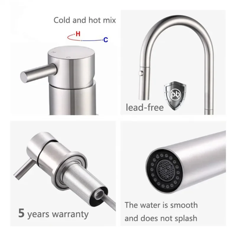 C UPC Kitchen Faucet Widespread Pull Out Sink Mixer Single Swivel 304 Stainless Steel Kitchen Mixer Tap