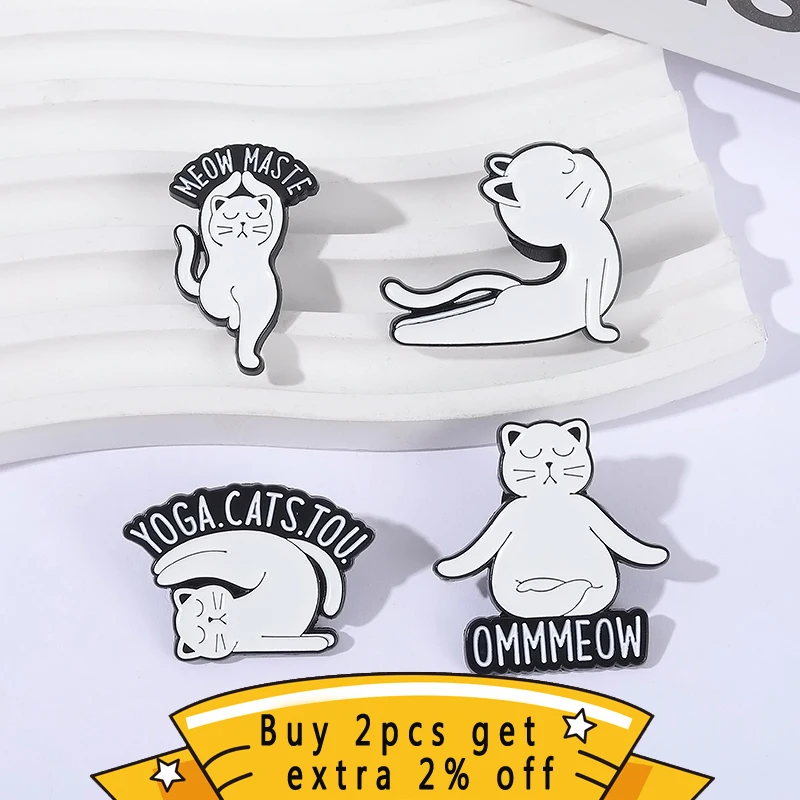 Cartoon Cat Yoga Pose Enamel Pin Yoga.Cats.Tou Meow Maste Yoga Meditation State Brooches Lapel Badge Jewelry Wholesale Gift