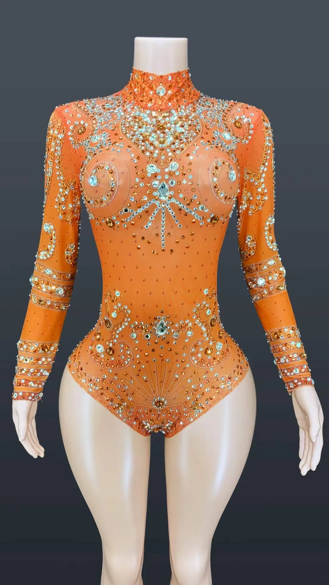 

Shimmer Clubwear Bachelorette Exotic Clubbing Dancewear Crystal Rhinestones High Neck Sexy Women Leotard Bodysuit Nightclub Bar