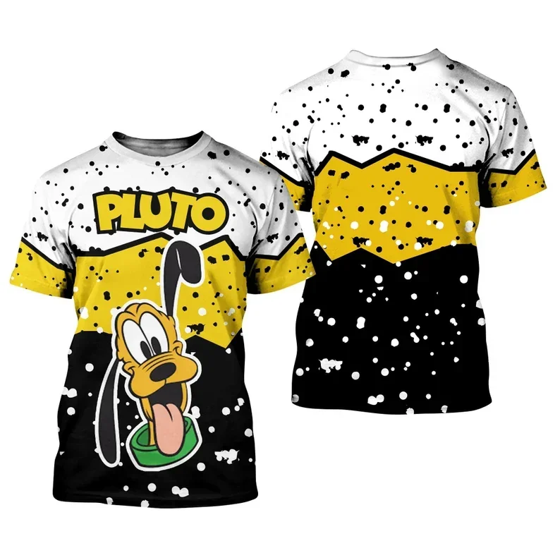 Pluto Dog Ink Paint Splatter Yellow Black Disney Graphic Cartoon Outfits Unisex All Over Print T-shirts Clothing Men Women