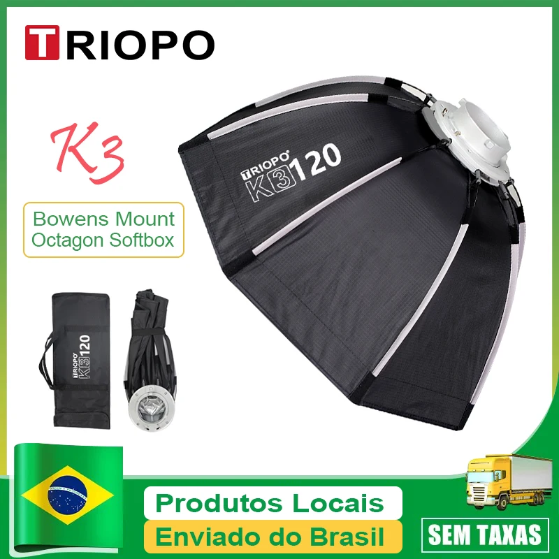 Triopo k3 série 55cm 65cm 90cm 120cm configuração rápida octagon softbox montagem bowens para godox aputure sokani estúdio led luz de vídeo