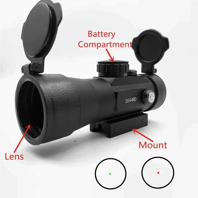 Imagem -04 - Rifle de Caça Âmbito para Carabina m3 Mildot Range Finder Reticle Riflescope 3x44 Vermelho Verde Iluminado Retículo 11 20 Trilho 310x42e