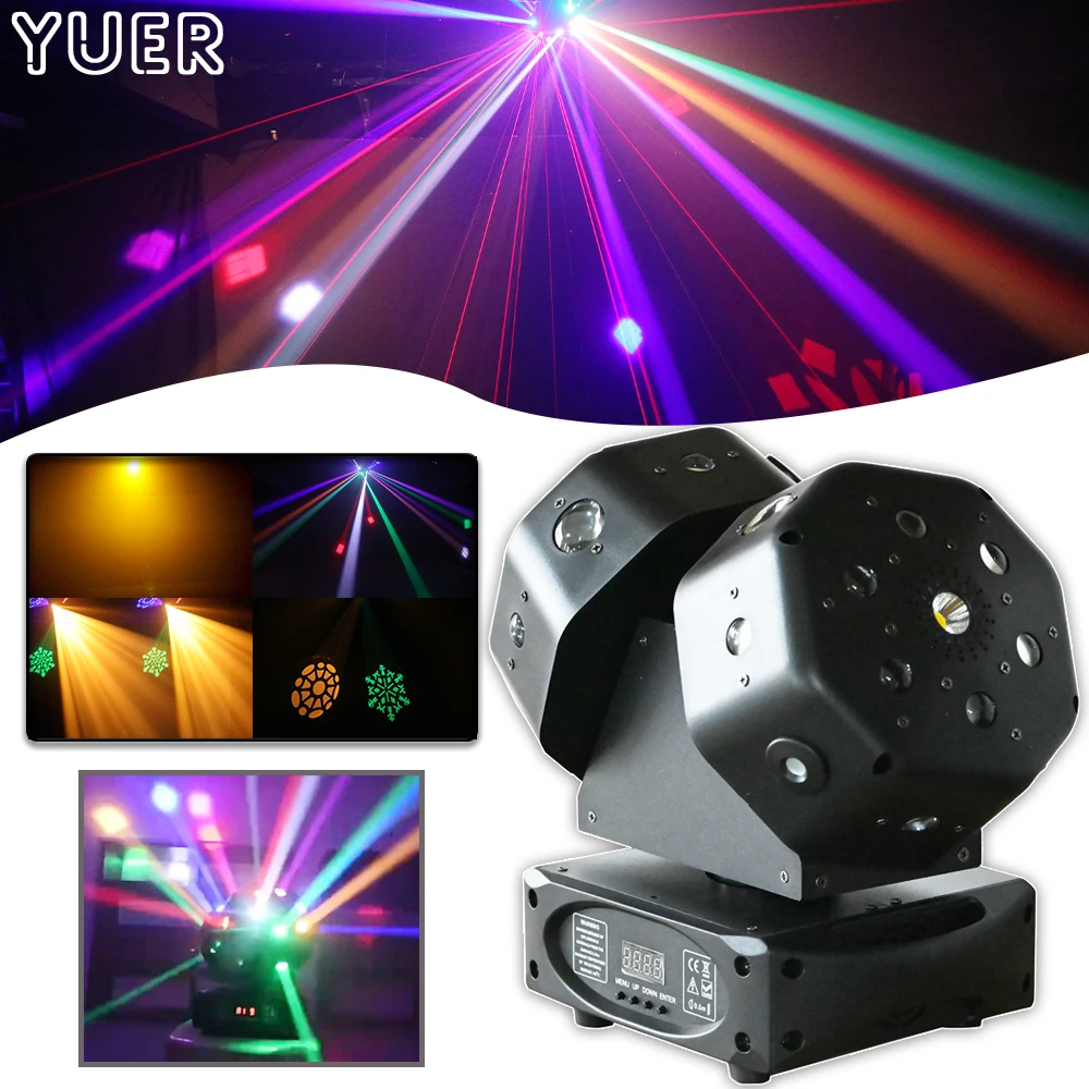 

YUER Effect Stage Light 2 Heads Moving Beam Pattern Strobe RG Laser DMX Dj Disco Nightclub Bar KTV Christmas Projector Lamp